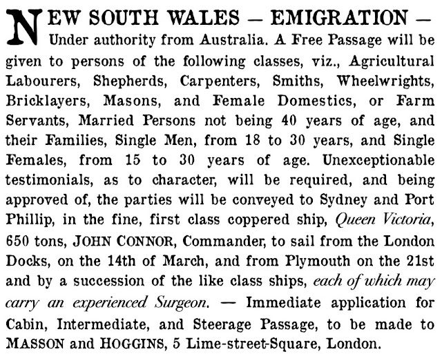 Cambridge Independent Press emigration advert, 1841
