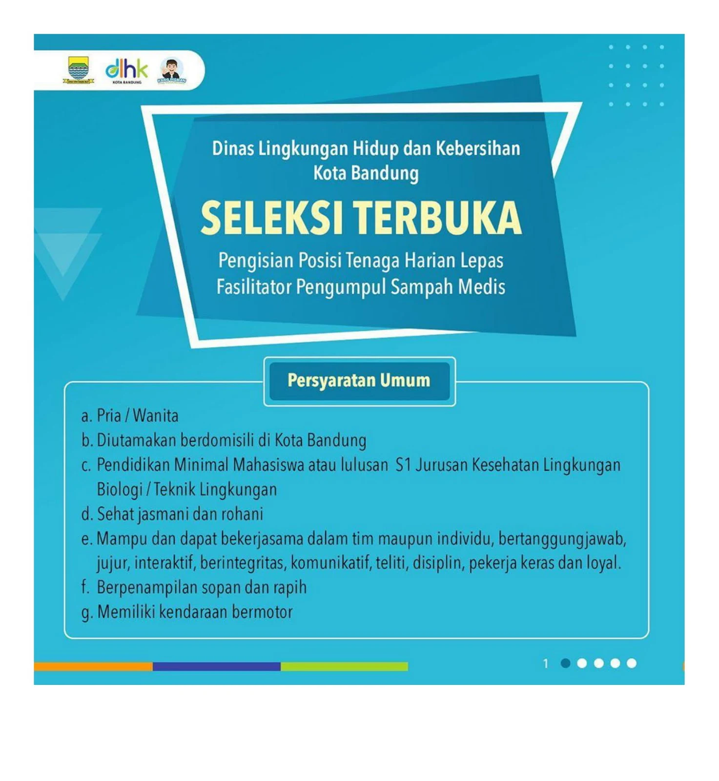 Lowongan Kerja Dinas Lingkungan Hidup dan Kebersihan Kota Bandung Tahun 2020