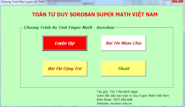 Giao diện chính phần mềm luyện thi toán tư duy