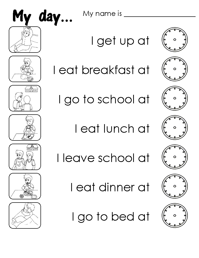 my day day routines)  time (Daily worksheet My