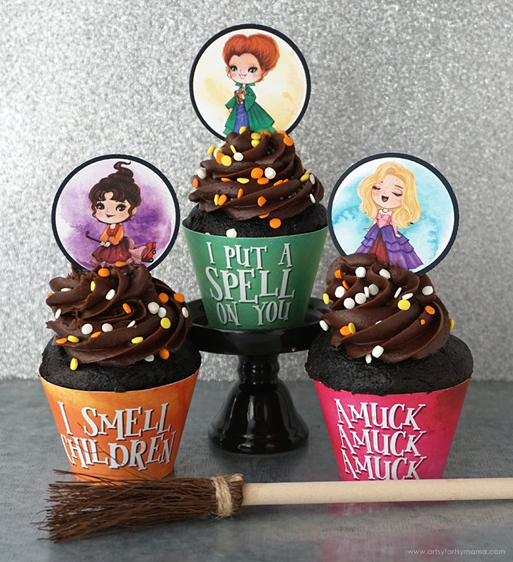 Free Printable Hocus Pocus Cupcake Toppers + Wrappers