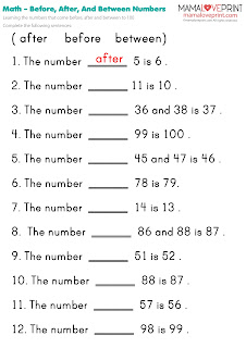 Mama Love Print 自製工作紙  - 數字的前後概念 (100以內) 練習題  Before and After (within 100) Daily Math Practice (No Preparation)  Free Learning Activities Kindergarten Math Worksheet Free Download No Preparation Homeschooling