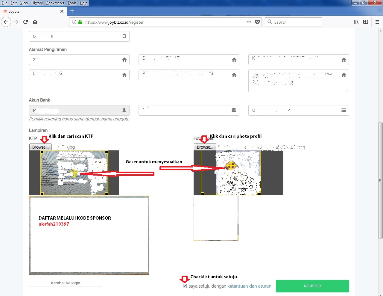 Data Diri Lampiran KTP Pendaftaran Joybiz