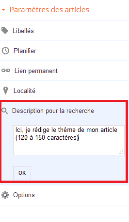 Paramètres articles Blogger