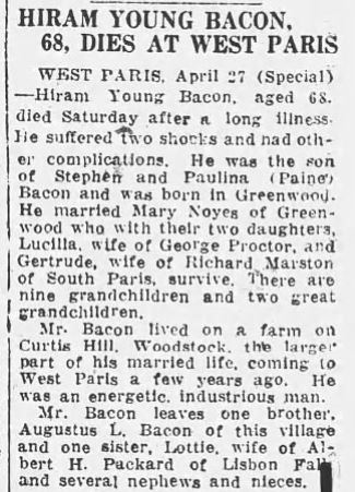 Obituary Of Hiram Bacon