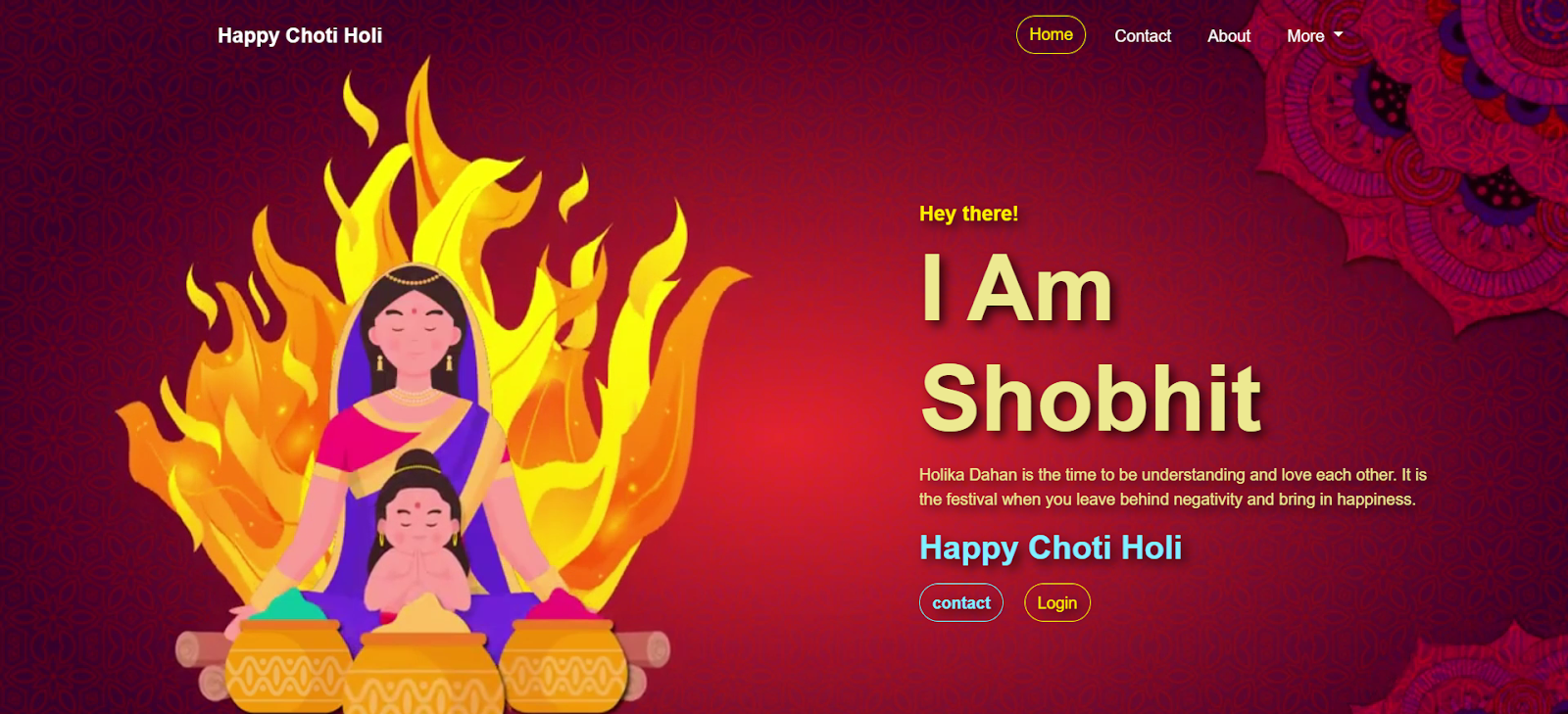 Happy Choti Holi Animation Using HTML And CSS /Holika Dahan Using HTML And CSS