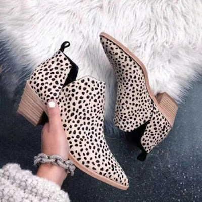 Animal Printed Chunky Point Toe Boots