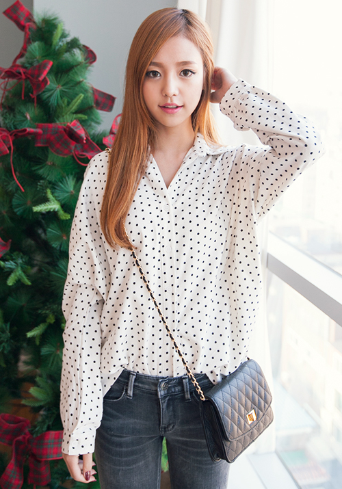 Oversized Dotted Button-Down Shirt