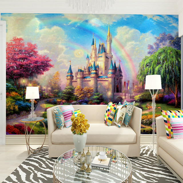 Rainbow wall mural Castle Rainbow murals for walls 3d photo mural wallpaper for girls room kids childrens bedroom