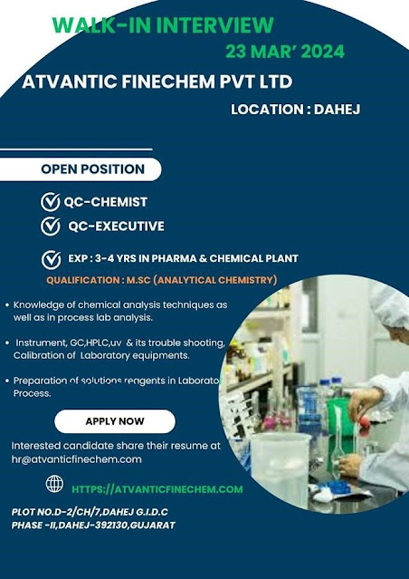 Atvantic Finechem Job Vacancy For QA & QC Dept