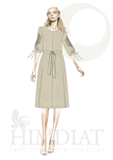 Платье женское. Модель PL-390/Авторская коллекция женской одежды Nadia Himdiat. Платье в этническом стиле из льна с вышивкой.  Сезон: осень-зима