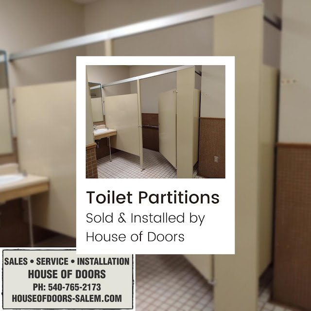 Toilet partitions sold and installed by House of Doors