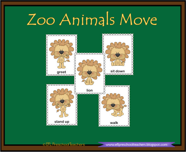 Lions zoo animals movement flashcards commands