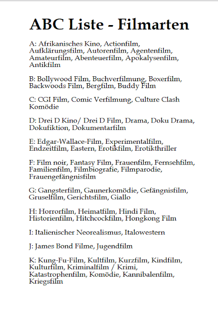 Ausarbeitung in PDF-Datei: Abc Liste - Filmarten