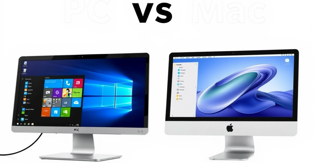 Windows operating system on a PC versus macOS on an Apple computer