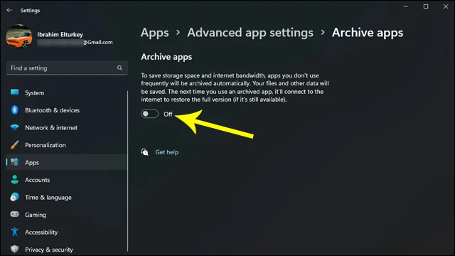 تعطيل ميزة أرشفة التطبيقات ويندوز 11