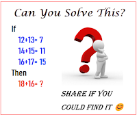 08 - Logical Reasoning Math Questions with Answers and Explanation (12+13=7, 14+15=11, 16+17=15, 18+16=?)