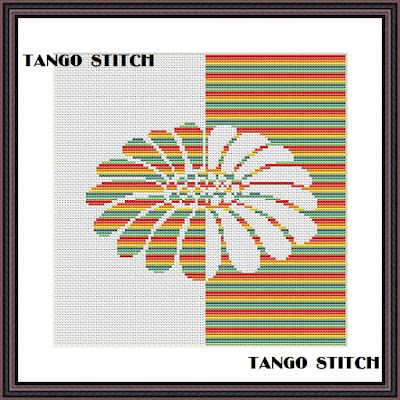 Rainbow striped flower cross stitch silhouette embroidery design - Tango Stitch