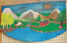 folk art, painting, valley, home, cabin, mountain, river, stream, jack butler