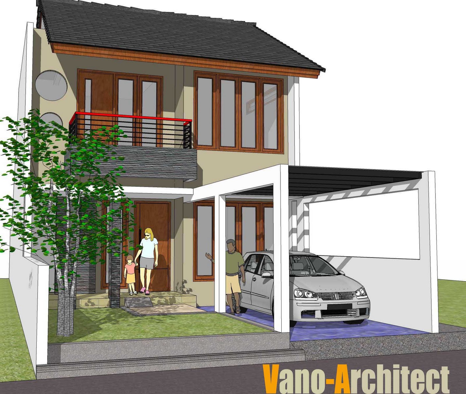 Desain rumah di lahan 7x25 m  vano-architect