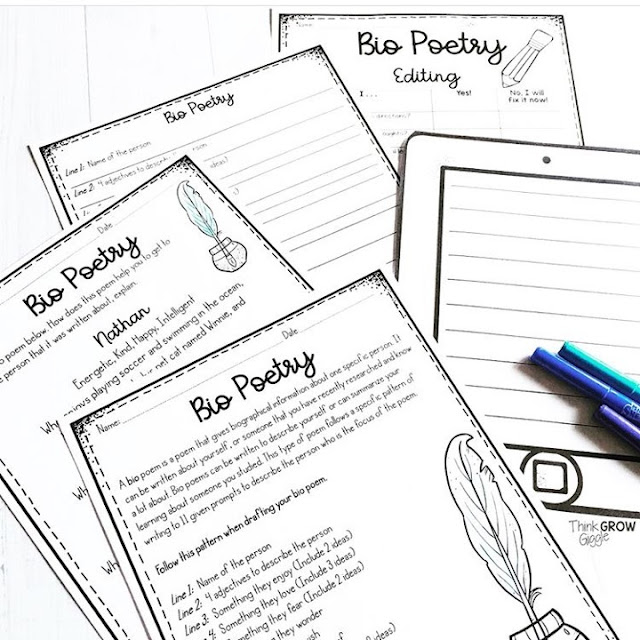 Bio poem activity for upper elementary