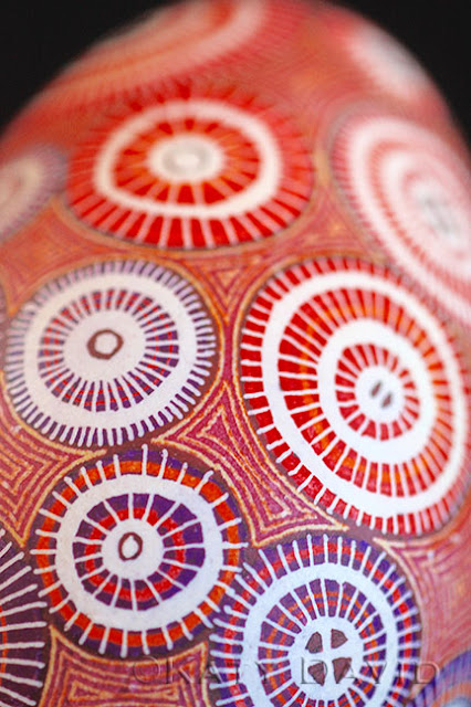 ©Katy David, "Red Spools" 2015, Goose egg modern pysanky