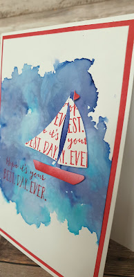 Lets set sail stampin up watercolour cling film technique card