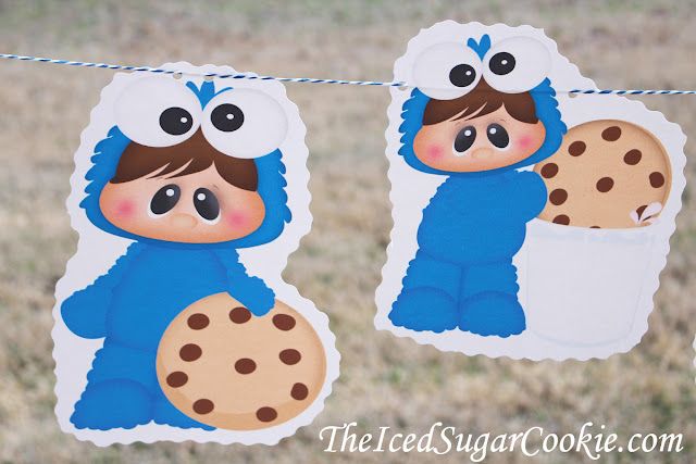 Baby Cookie Monster Birthday Party DIY Banner Flag Bunting Idea-Milk and Cookie Birthday Party Banner