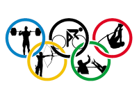 Olympic rings with athletes