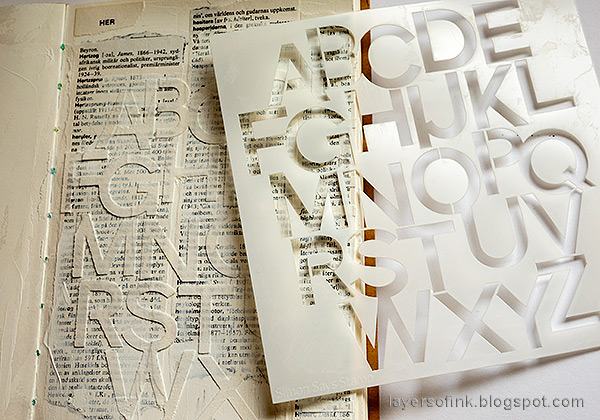 Layers of ink - Mixed Media Alphabet Art Journal tutorial by Anna-Karin Evaldsson. Apply texture paste.