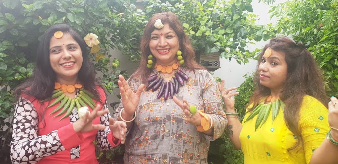 सब्जियों की ज्वेलरी पहनकर मनाई हरियाली तीज