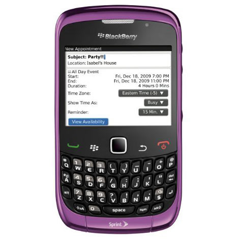 Sprint BlackBerry Curce 3G 9330 Purple. The Sprint's Curve 3G 9330 also