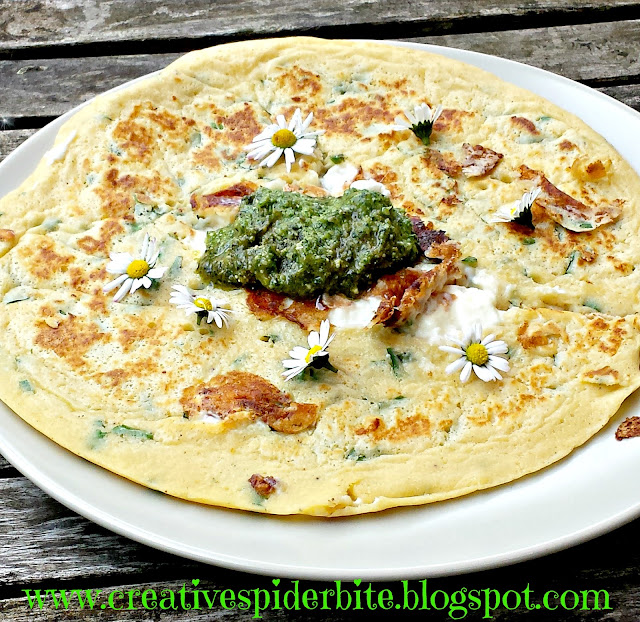 Dandelion and Herb Pancake with Feta cheese and Daisies