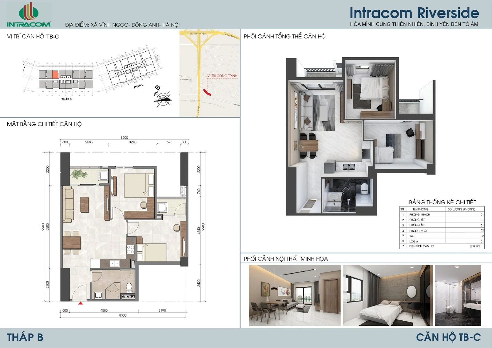 Thiết kế căn hộ 57m2 (02 phòng ngủ), căn số: 03, 06.