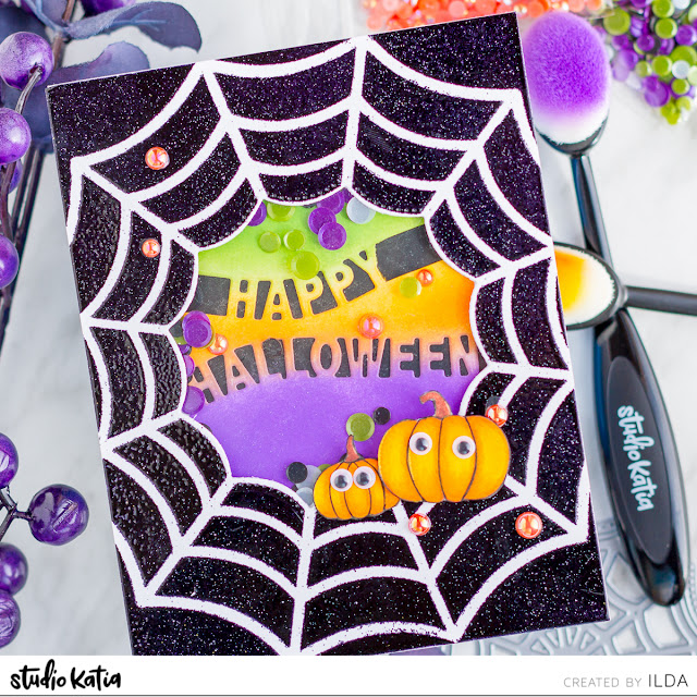 Spiderweb Halloween Shaker Card | Studio Katia by ilovedoingallthingscrafty.com