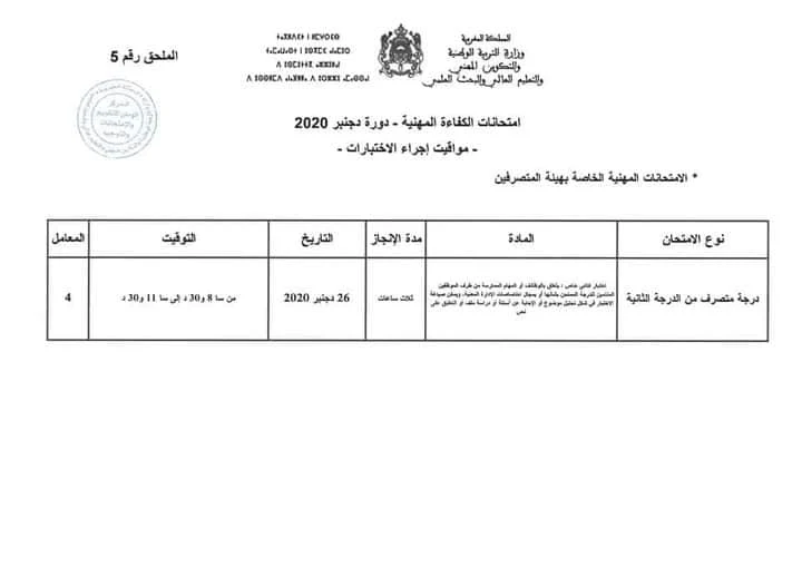 مواقيت اجراء الاختبارات الخاصة بامتحانات الكفاءة المهنية دورة 26 دجنبر 2020