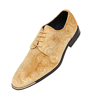 Mens Dress Shoes - Lace Up Oxford Shoes for Men - Tuxedo Shoes, Paisley Pattern, Metal Tip, Mens Designer Shoes !!! Runs Small GO 1/2 Size UP !!! Color: Gold