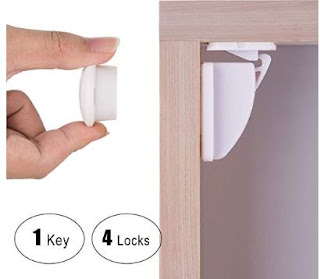 Baby Proof Magnetic Cabinet Safety Locks, CO-Z Hidden Magnetic Latch Lock Systems - No Tools No Drill Needed (4 Locks + 1 Key) 