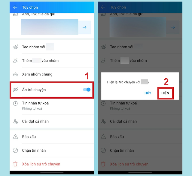 cách ẩn và bỏ ân tin nhắn zalo - 0946.426.583