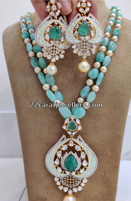 Emerald Beads Set Meena Pendant