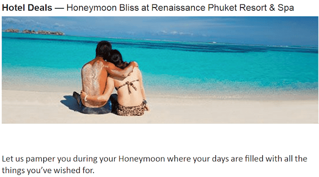 預訂泰國普吉島萬麗度假酒店 Renaissance Phuket Resort & Spa 蜜月幸福套餐（Honeymoon Bliss Package） 體驗浪漫蜜月之旅（2019/6/30前）