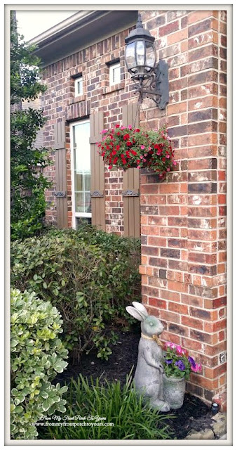 Curb Appeal-Hanging Flowers-Bunny Flower Pot-Porch-Front Porch-From My Front Porch To Yours