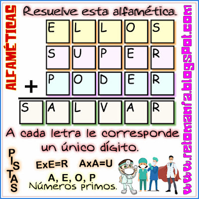 Alfamética, Criptoaritmética, Criptosuma, Juego de letras, Juego de palabras, Problemas matemáticos, Desafíos matemáticos, Retos matemáticos, Problemas de lógica, Problemas de Ingenio