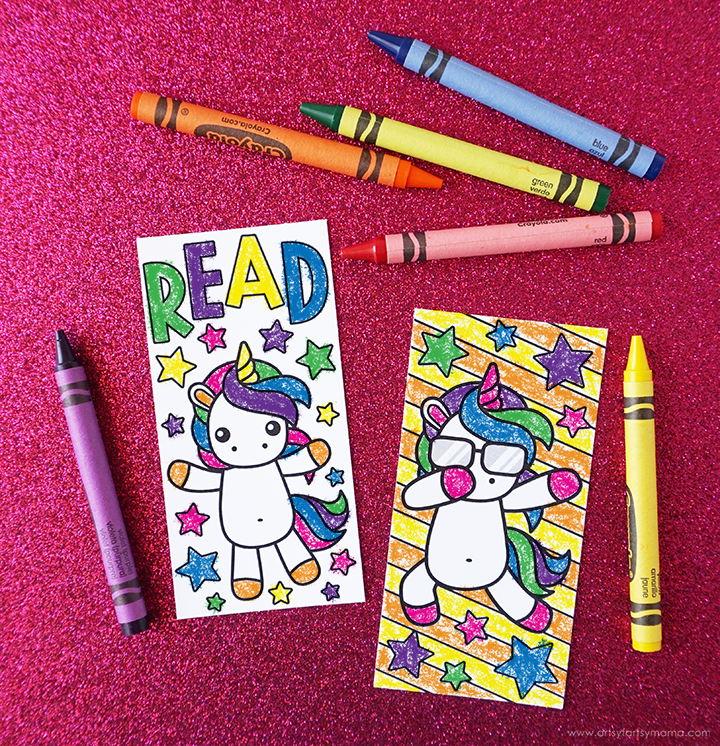 free printable unicorn coloring bookmarks artsy fartsy mama