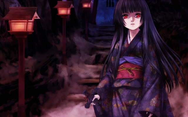 Download Animation Wallpapers Girl Kimono Anime Horror  Walk Evening Wallpaper HD