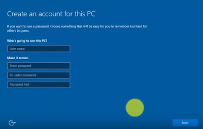 membuat akun saat install windows 10