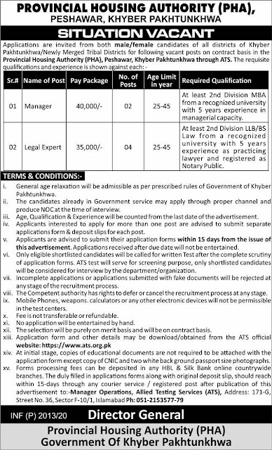 Manager,Legal Expert Jobs In Provincial Housing Authority Peshawar June 2020.
