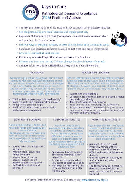 one page keys to care for PDA document