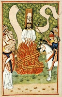 Painting of Jan Hus being burned at the stake for heresy
