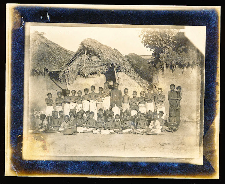 Group Photo of Students and Teacher of a Native School - India c1905